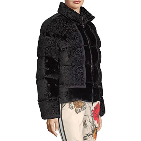 Moncler Labbe Printed Velvet Puffer Coat - Picture 2 of 14